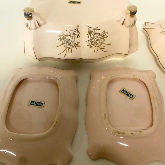 Light Pink Porcelain Vintage Cigarette Box With 2 Matching Ashtrays - Picture 5 of 12